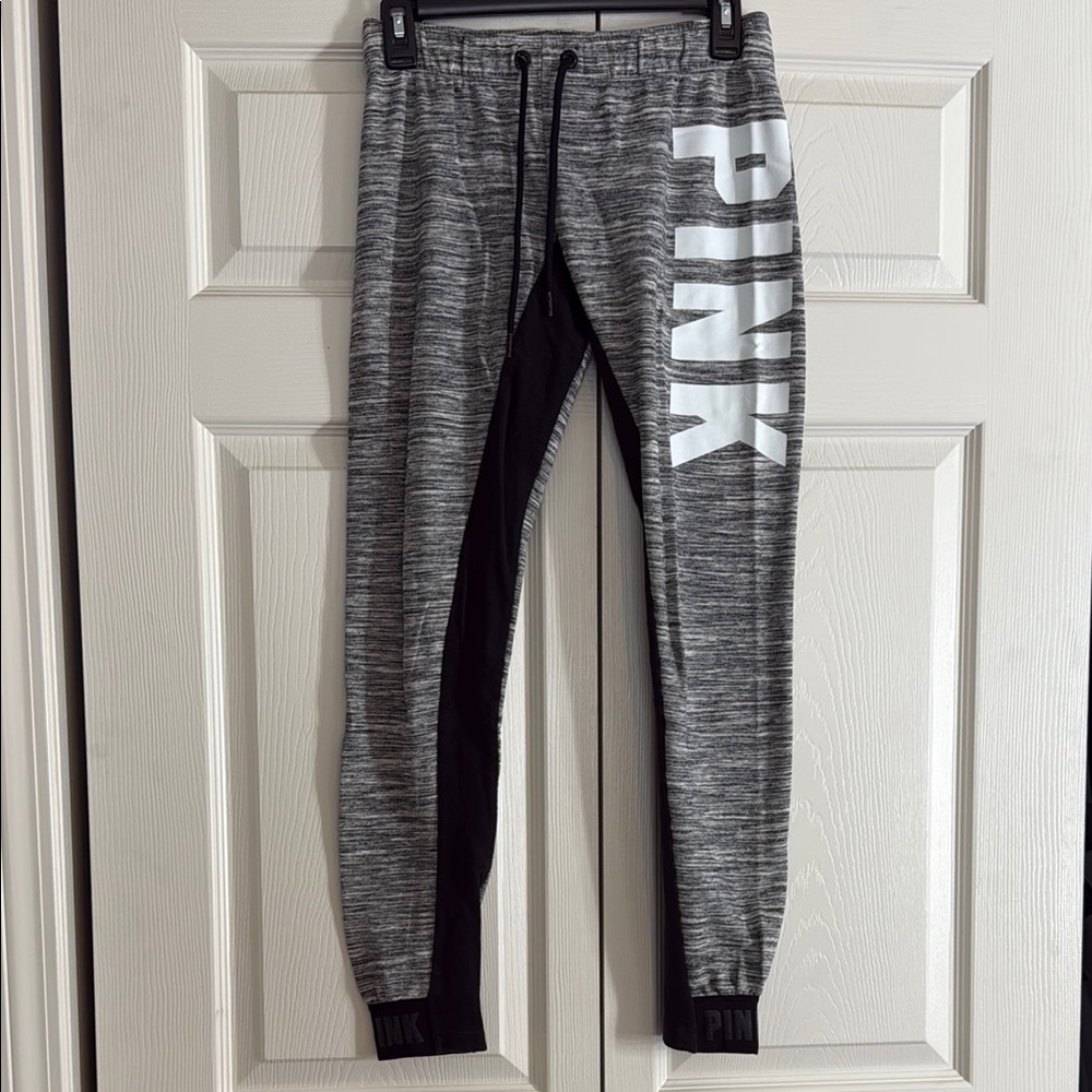 PINK Brand Gray and Black Joggers with White Logo